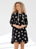 Туника коричневая с капюшоном и принтом женская с длинным рукавом большие размеры для пляжа хлопковая спортивная удлиненная нарядная летняя домашняя