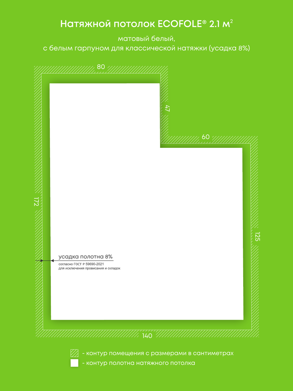 Матовый натяжной потолок 2.1 м2