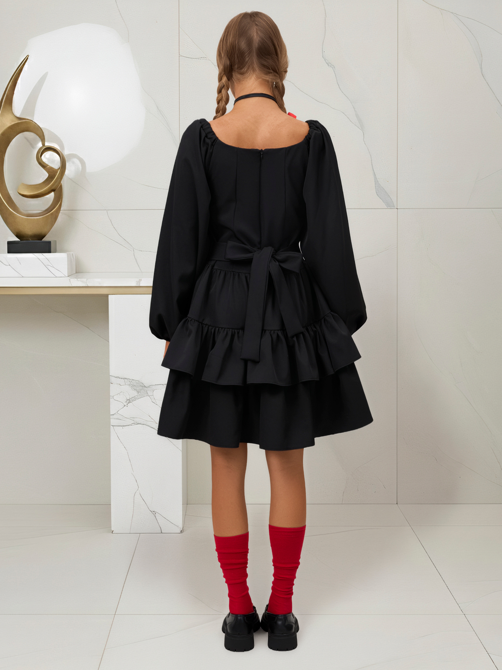 Платье праздничное ярусное с воланами для девочки чёрное