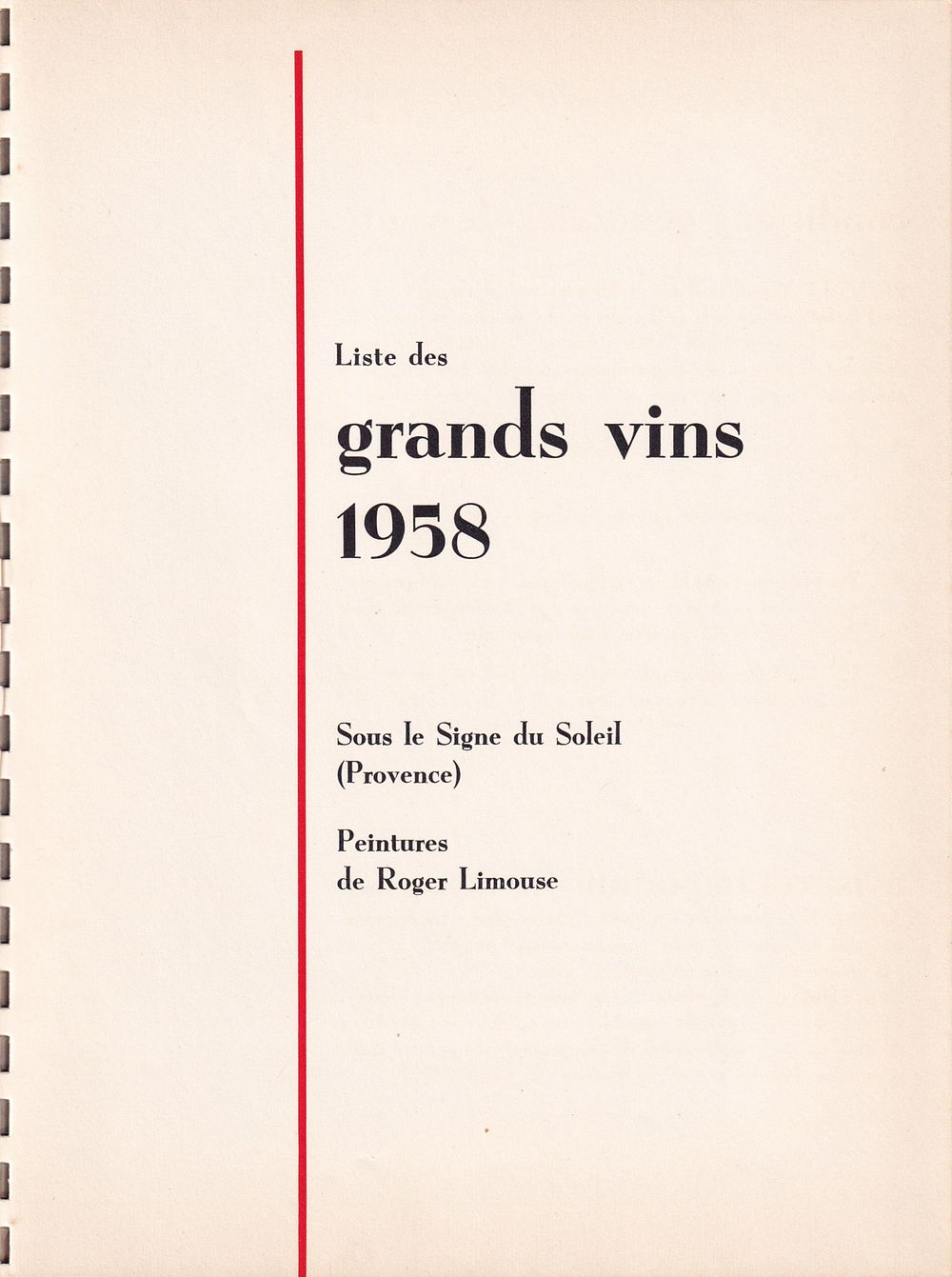Прейскурант лучших вин парижского торгового дома «Николя» (Nicolas) на 1958 год