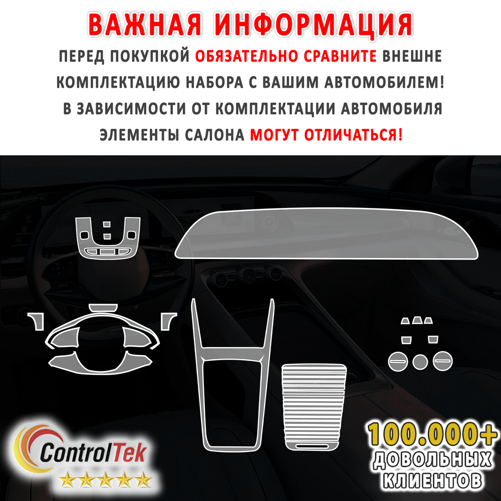 EXEED RX (2023) - комплект защитных матовых пленок 5 в 1. Пленка защитная ControlTek HYBRID со слоем TOP COAT. Толщина: 6 mil. (175 мкм.)