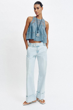 ZARA ДЖИНСЫ Z1975 STRAIGHT С НИЗКОЙ ПОСАДКОЙ И ОТВОРОТАМИ, ГОЛУБОЙ
