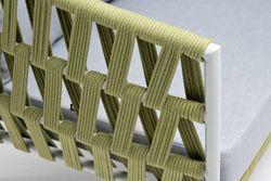 "Диего" диван 2-местный плетеный из роупа, каркас алюминий светло-серый (RAL7035) муар, роуп салатовый меланж круглый, ткань светло-серая