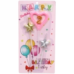 Свечи для торта Цифра Звёздный праздник «2», розовый