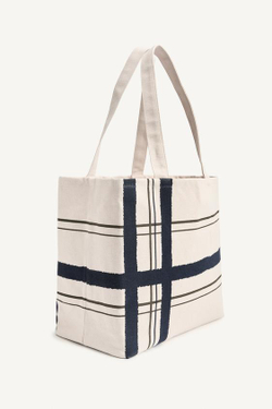 ZARA БОЛЬШАЯ СУМКА ЧЕРЕЗ ПЛЕЧО В ПОЛОСКУ, ЭКРЮ