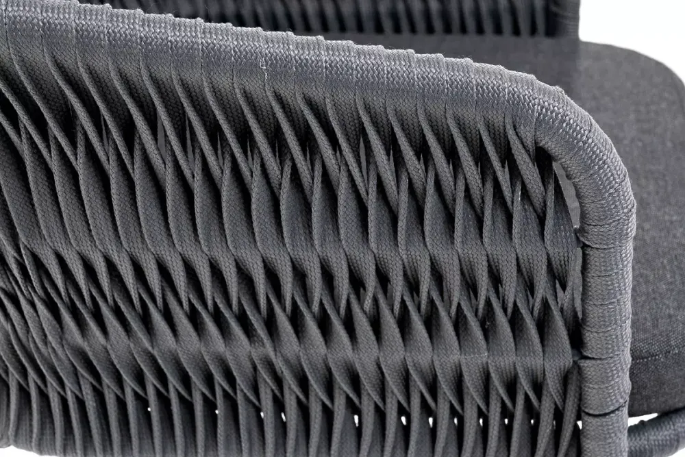 "Бордо" стул барный плетеный из роупа (колос), каркас из стали серый (RAL7022) муар, роуп серый 15мм, ткань темно-серая 027