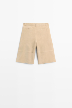 Massimo Dutti Длинные замшевые шорты, бежевый