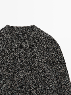 Massimo Dutti Кардиган из смесовой шерсти с узором «косы», черный