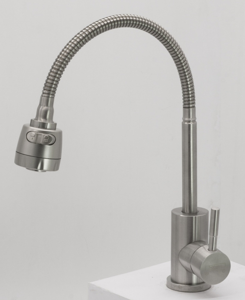 52032-G Смеситель для кухни НЕРЖ с гиб. изл. (САТИН) HANSEN  (10/1шт)