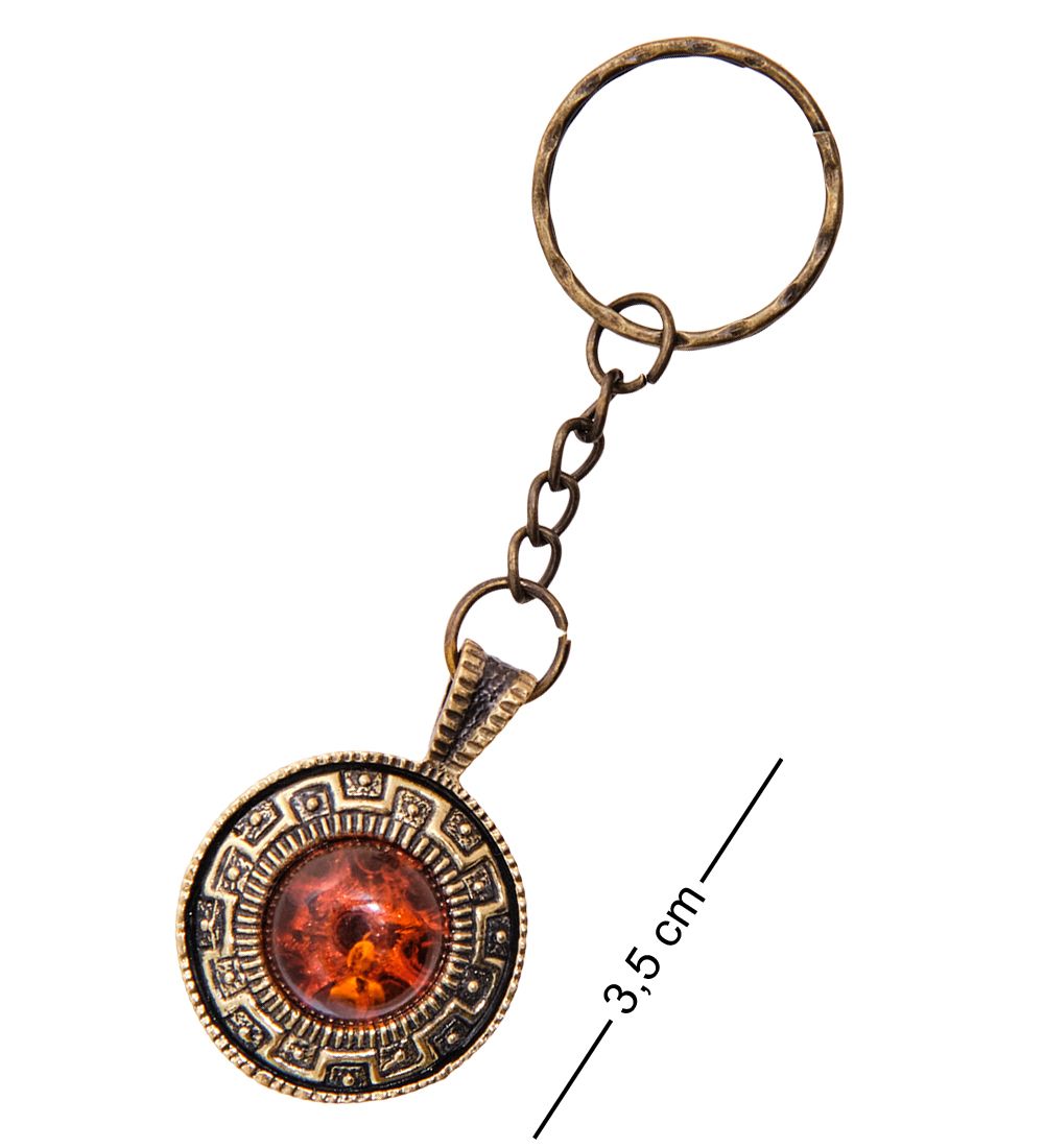 AM-3603 Брелок «Жетон Череп» (латунь, янтарь)