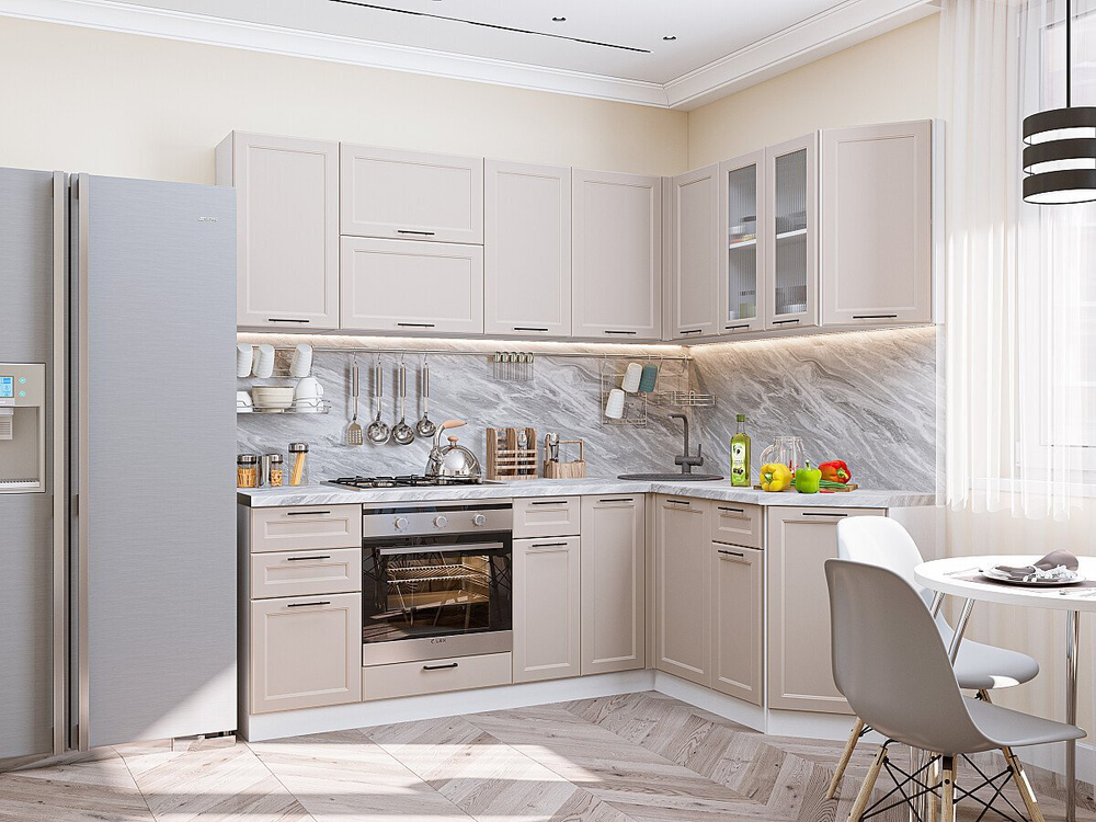 Угловая модульная кухня Барселона-05 Кашемир - Белый 2140*2200/1600*600