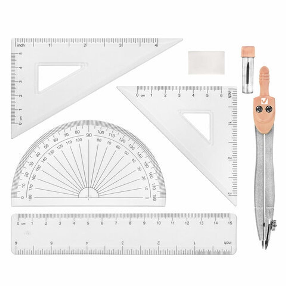Готовальня BRAUBERG SCHOOL KIT, 8 предметов, циркуль 115 мм, чертежные принадлежности, персиковый цвет, 210704