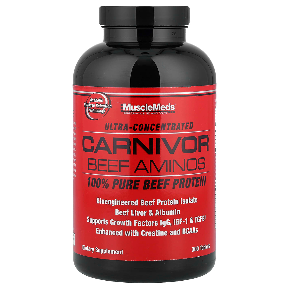 MuscleMeds, Carnivor Beef Aminos, 100% чистый говяжий протеин, 300 таблеток