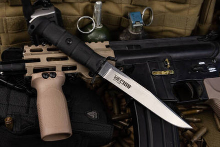 Нож Kizlyar Supreme VECTOR AUS-8 SW BKH PS (StoneWash, Black Kraton Handle, Polyamide Sheath)