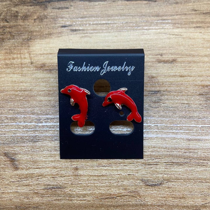 Серьги Small Дельфины эмаль цветная цвет красный металл золотистый