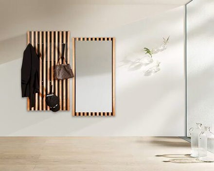 Зеркало настенное прямоугольное Пиафорте Нигелла 1196х631 мм с деревянной рамой / зеркало в прихожую из массива дикого дуба и черного ДСП в стиле лофт