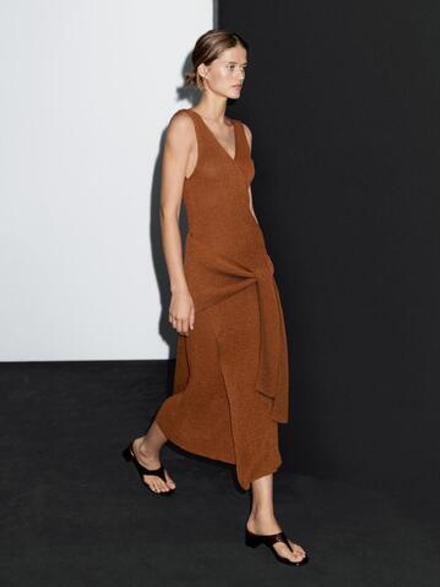 Massimo Dutti Длинное трикотажное платье внахлест, черепичный