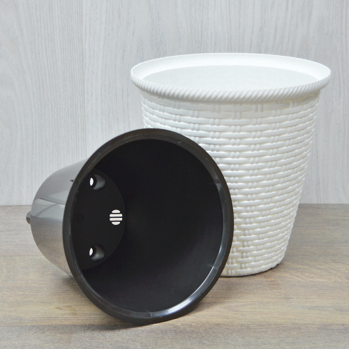 Кашпо Rattan с внутренним горшком, мраморный (2,25х4,5л)