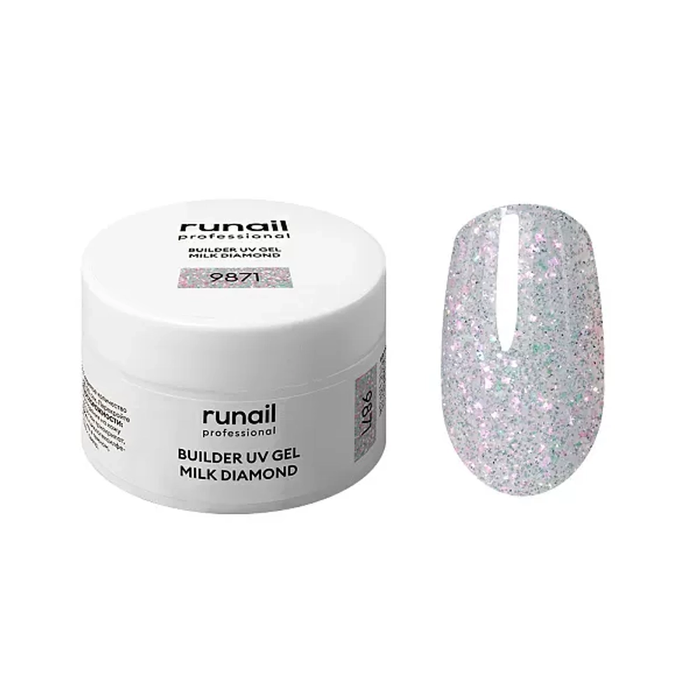 Моделирующий УФ-гель светоотражающий BUILDER UV GEL MILK DIAMOND, 15г №9871