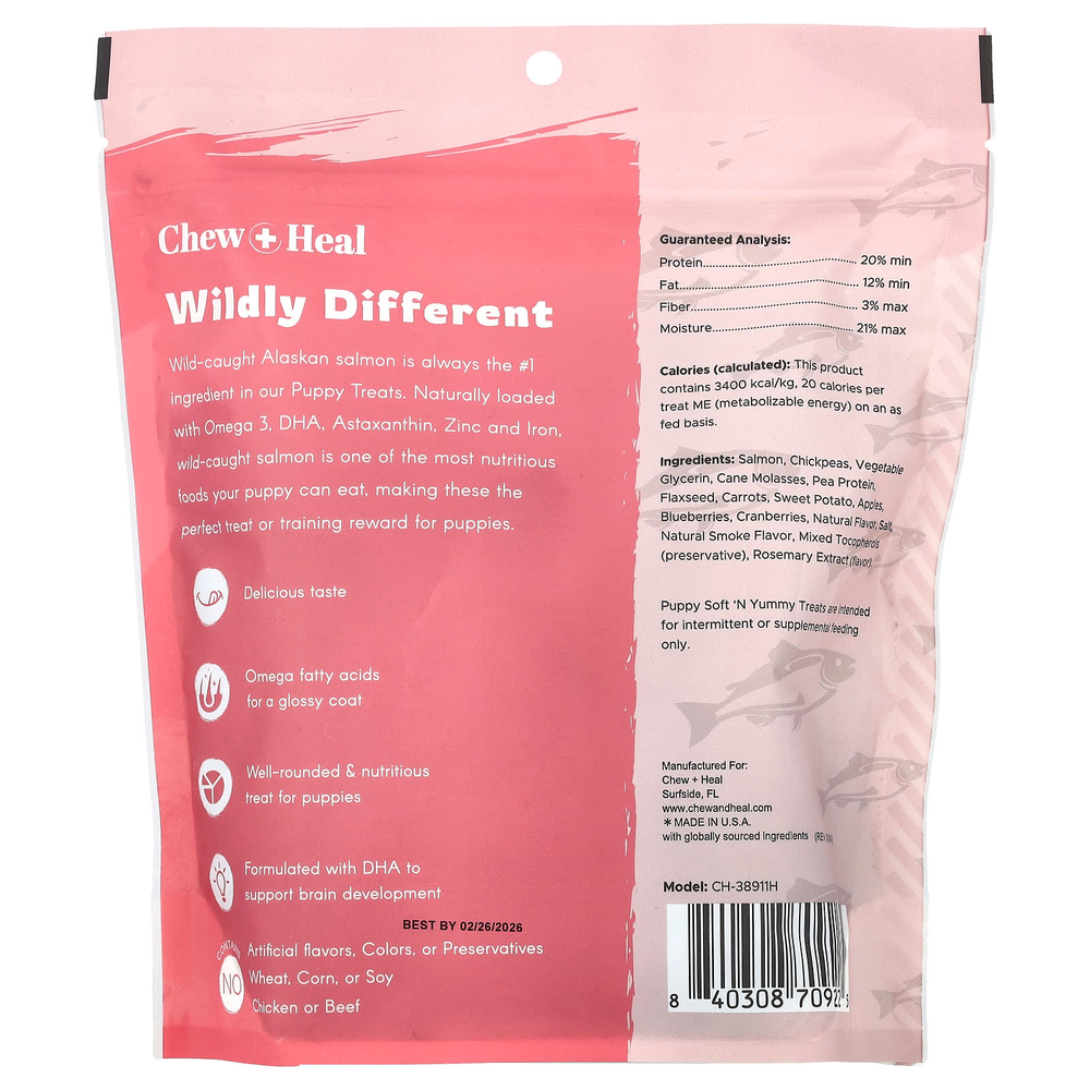 Chew + Heal, Вкусные лакомства для щенков, для собак, с лососем, 340 г (12 унций)