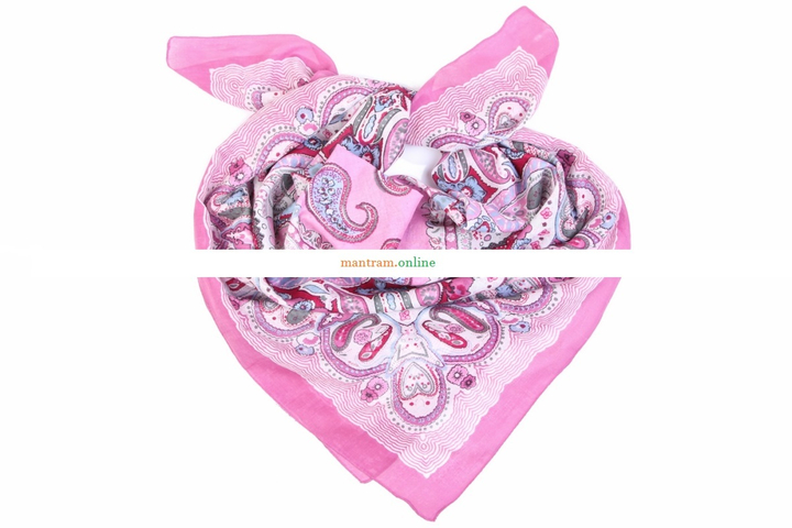 Платок материал Хлопок 100% "Огурцы, цветы" цвет бордовый, голубой, розовая кайма 100x100 см.