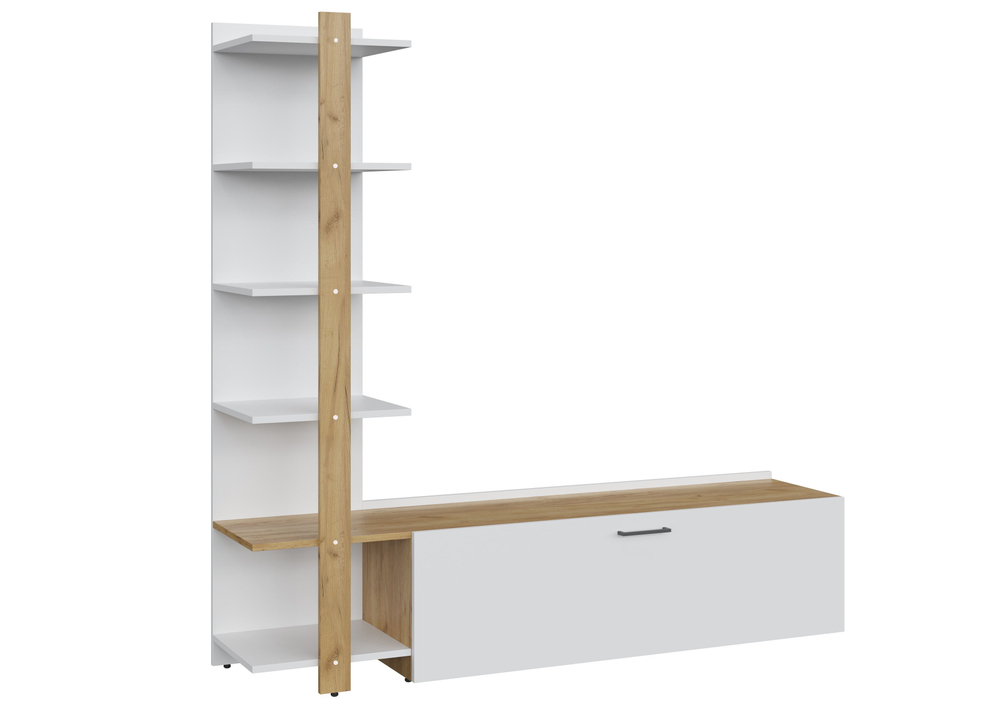 Тумба под телевизор напольная Дуб крафт золото/Белый гладкий 160х156х36,2 см