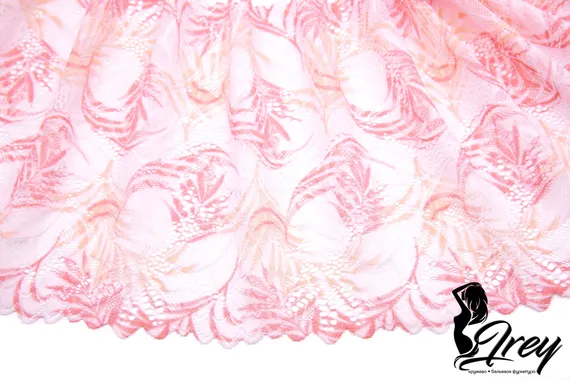 03-255 Кружево эластичное 22 см, айвори/пастельный коралл