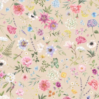 Весенний Паттерн с цветами. Пион, Пассифлора, Гортензия