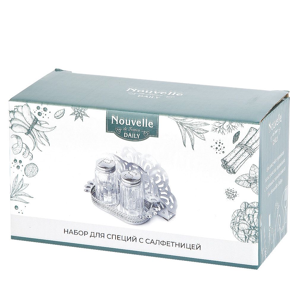 Набор для специй 2 пр (солонка, перечница) с салфетницей на металлической подставке 15,5х7,5х8,5см
