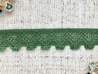 Кружево хлопковое/Тесьма вязаная, ш. 3 см, тёмно-зелёный