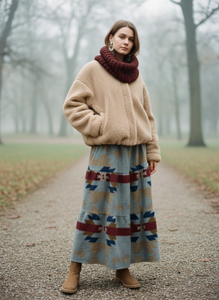 Длинная шерстяная юбка с орнаментом