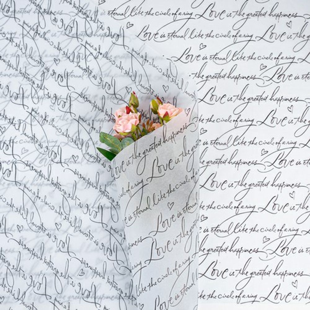 Бумага тишью "Письмо любви" 50*70см Черный на белом (20л)