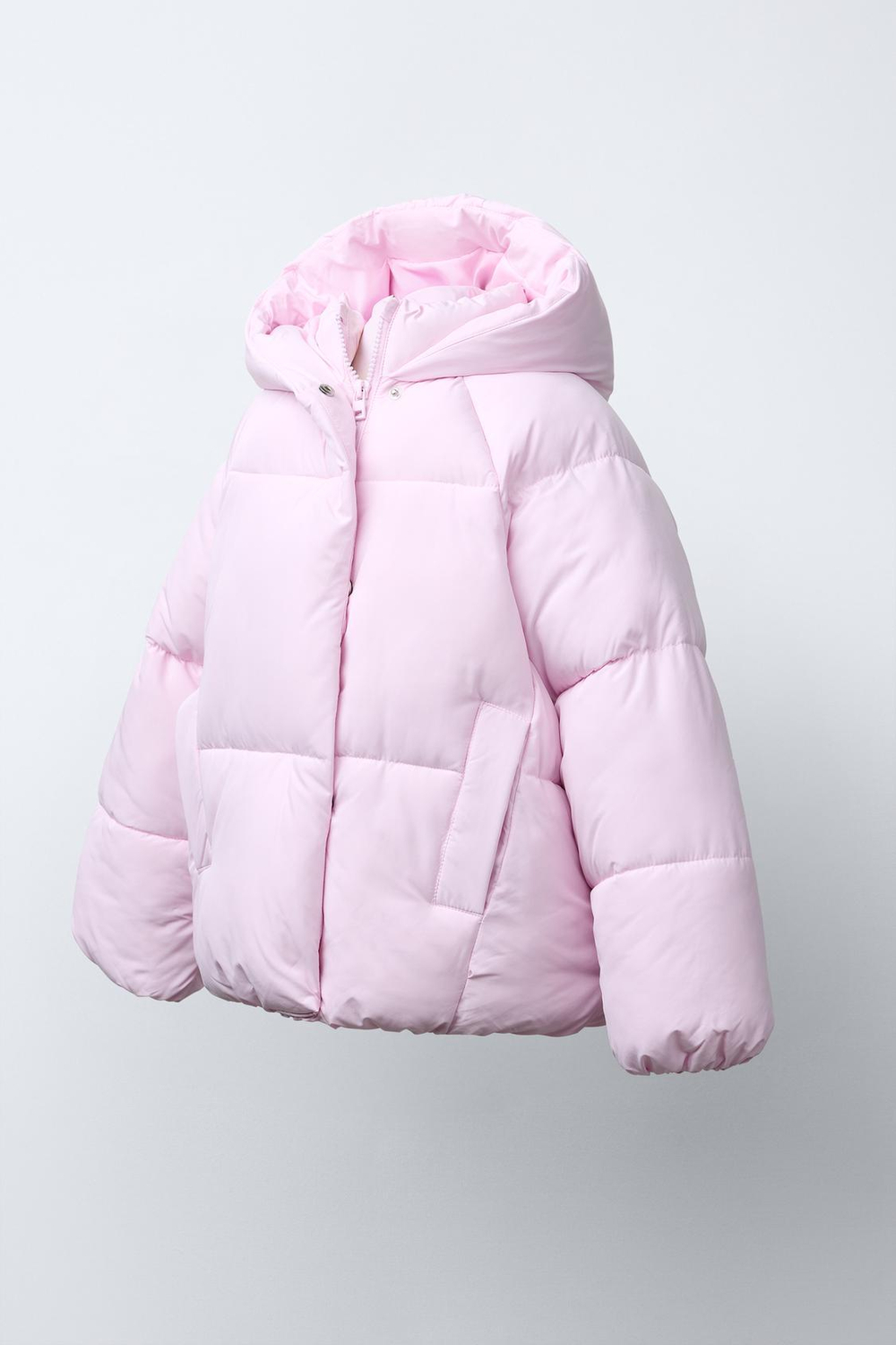 ZARA СТЕГАНАЯ КУРТКА С КАПЮШОНОМ, РОЗОВЫЙ