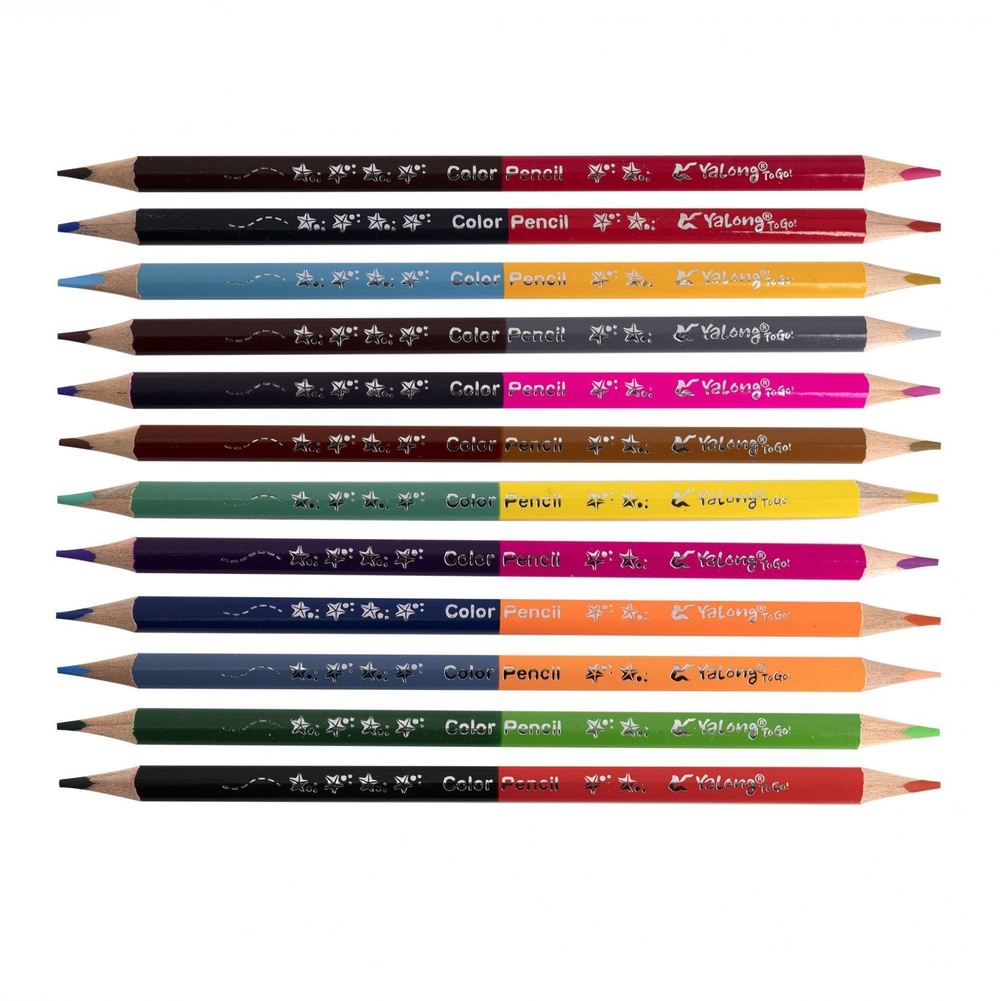 Карандаши цветные двусторонние Yalong 12/24 цв., "World water" деревянные, трехгранные, заточенные, грифель 3.0 мм, картон. уп., европодвес