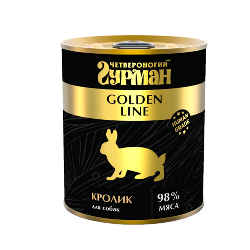 Влажный корм Четвероногий Гурман Golden line, кролик в желе, для взрослых собак, 340 г.