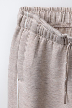 ZARA БРЮКИ WIDE LEG GYM С КОНТРАСТНЫМИ ВСТАВКАМИ, ПЕСОЧНЫЙ МЕЛАНЖ