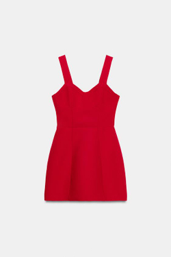 ZARA МИНИ-ПЛАТЬЕ В БЕЛЬЕВОМ СТИЛЕ, КРАСНЫЙ