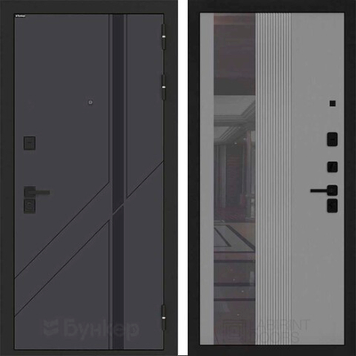 Входная дверь Бункер BN-12 - 32 Зеркало тонировка Серый софт рельеф