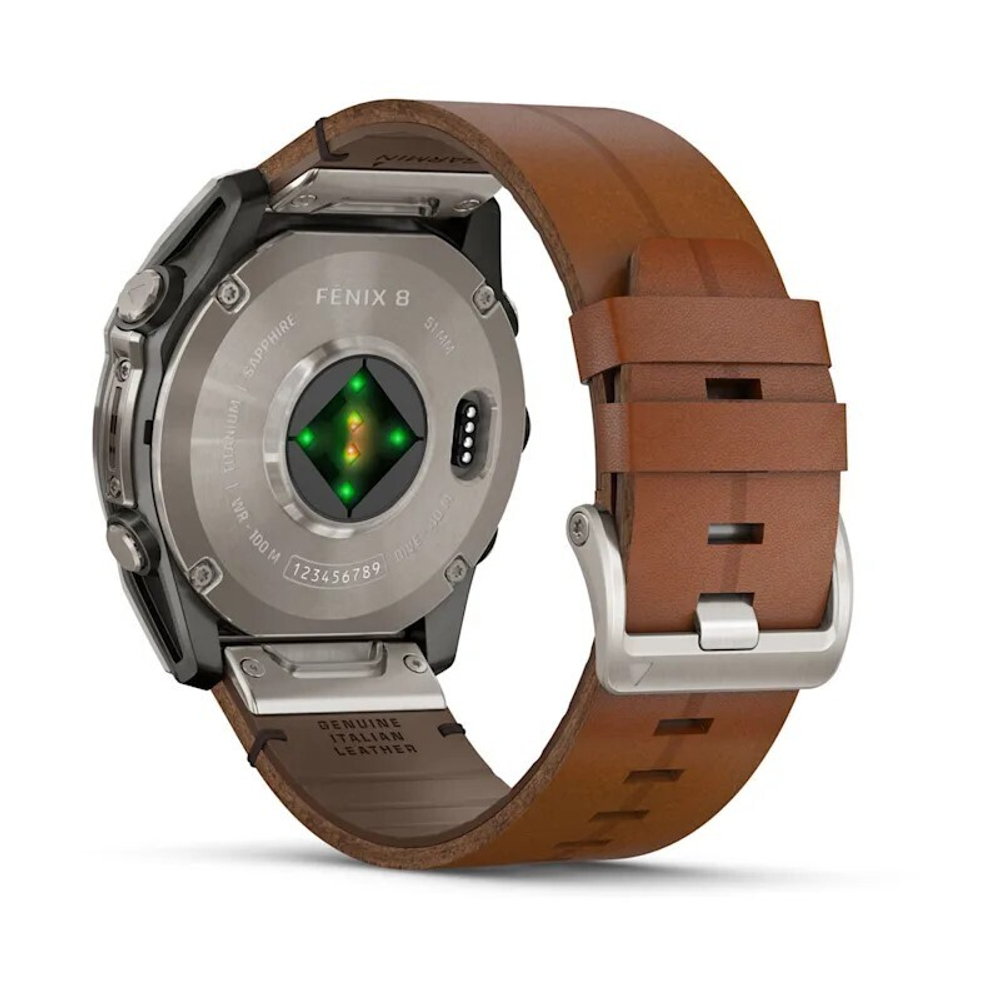 Умные часы Garmin Fenix 8, 51 мм, AMOLED, Sapphire bare Titanium, black with chestnut leather band plus graphite silicone band