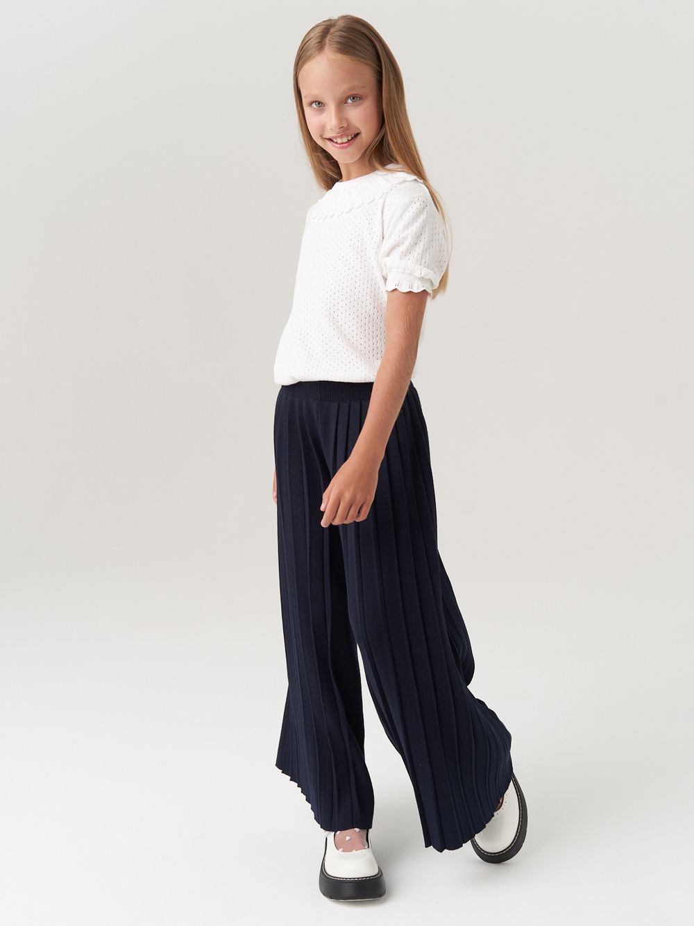 Школьные широкие брюки для девочки AT726-2 синий