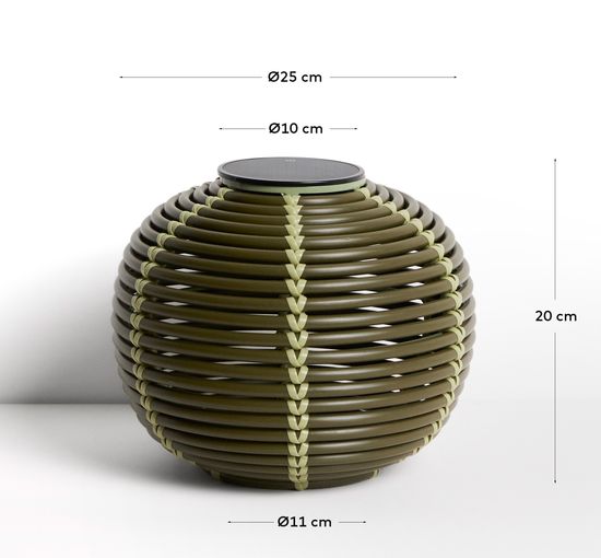 Настольная лампа Garoina на солнечных батареях из зеленого искусственного ротанга, 25 см