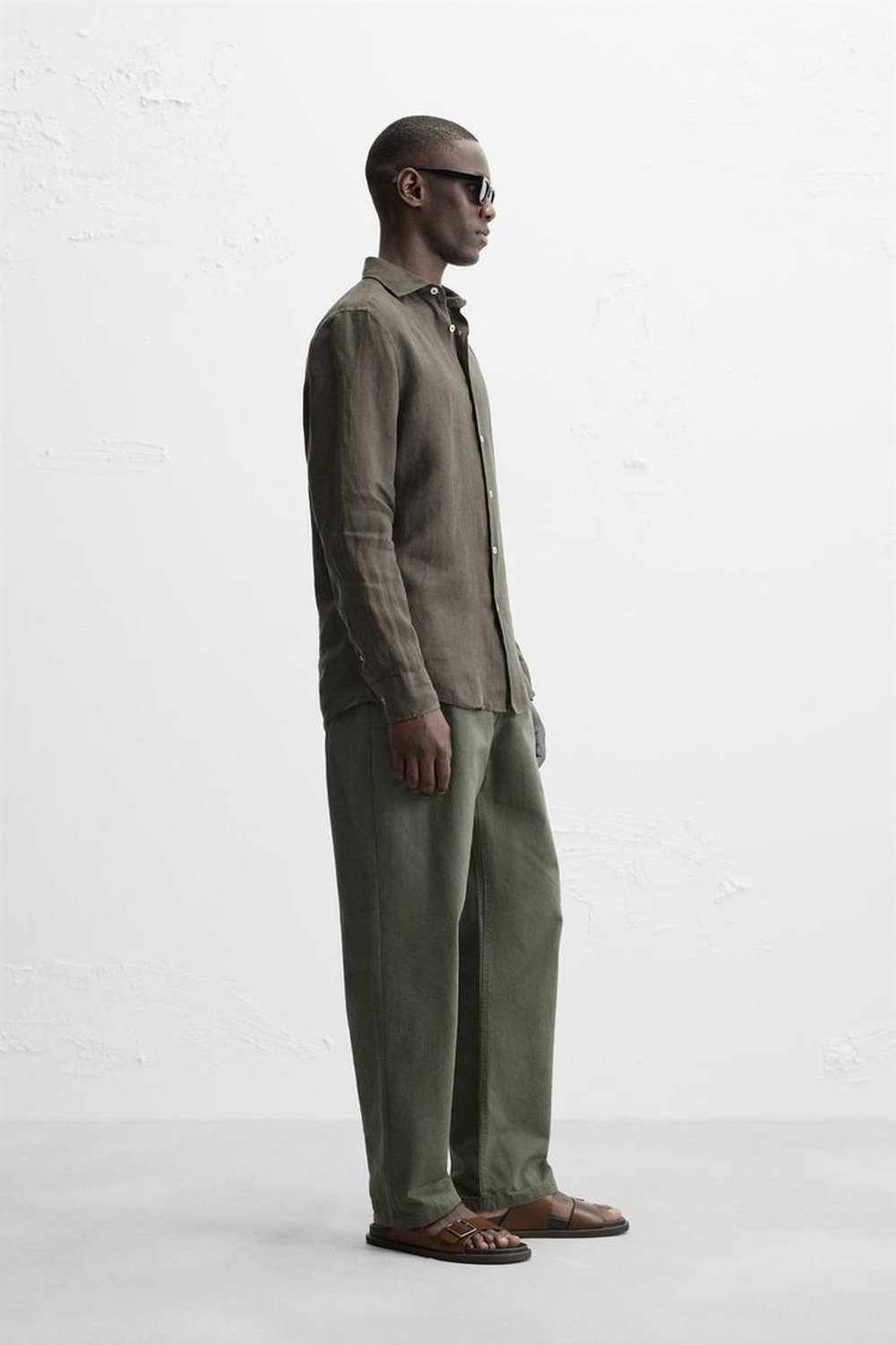 ZARA РУБАШКА ИЗ 100% ЛЬНА, ЗЕЛЕНЫЙ