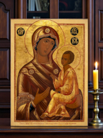 Тихвинская икона Божией Матери деревянная на левкасе