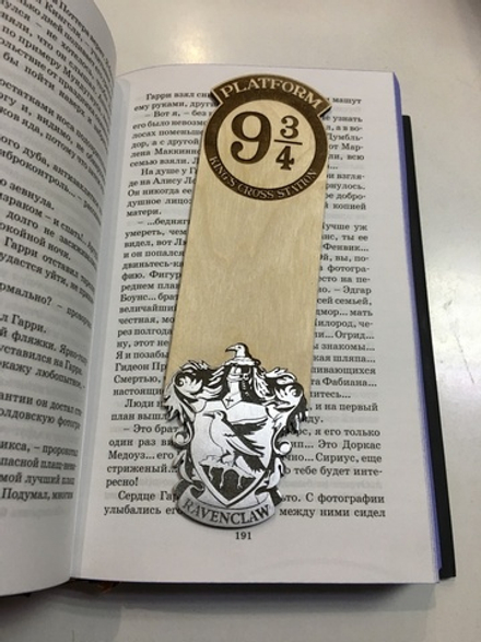 Закладка для книги Гарри Поттер Когтевран серебро (Harry Potter Ravenclaw) Ручная работа Дерево
