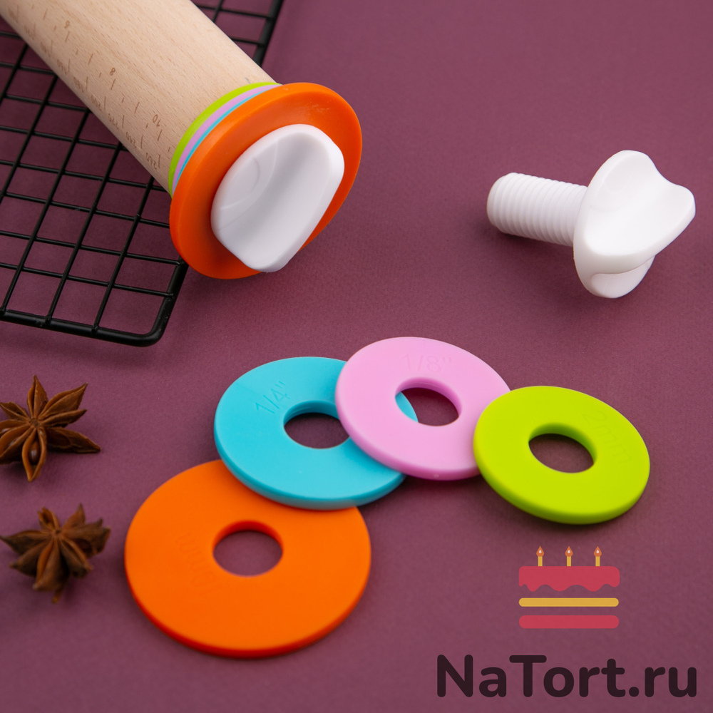 Деревянная скалка с регулировкой толщины теста 28 см