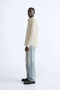 ZARA РУБАШКА ИЗ СМЕСОВОГО ЛЬНА, СВЕТЛО-БЕЖЕВЫЙ