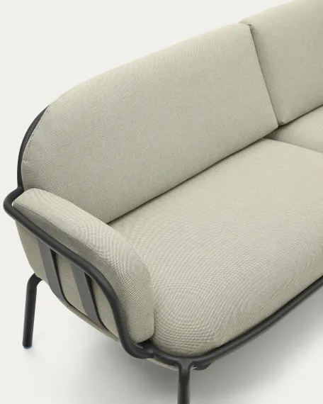 Трехместный уличный диван Joncols бежевый с графитовыми алюминиевыми ножками 225 см