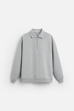 ZARA ПОЛО С ВОРОТНИКОМ НА МОЛНИИ, СЕРЫЙ