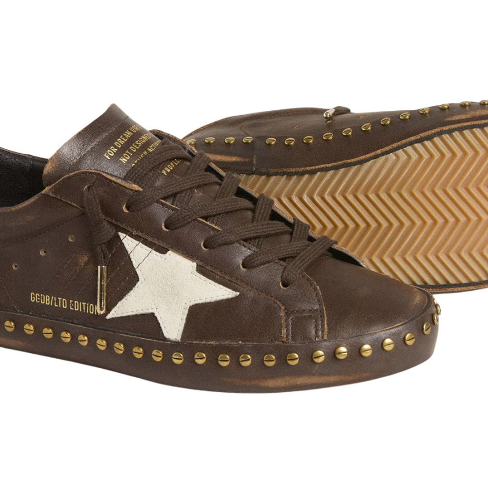 Женские Golden Goose Superstar in Brown Leather with Cream Suede Star and Studs