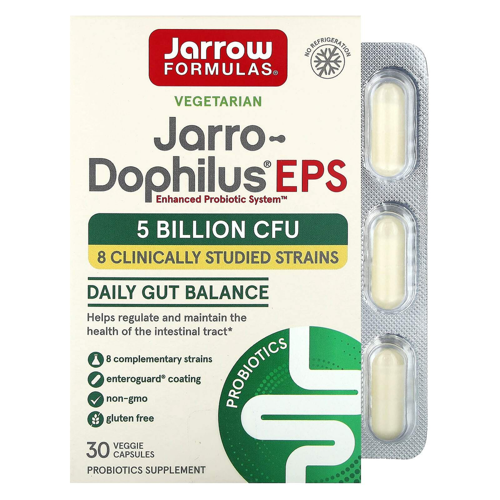 Jarrow Formulas, Jarro-Dophilus, ЭПС, пищеварительный пробиотик, 5 млрд КОЕ, 30 растительных капсул Enteroguard